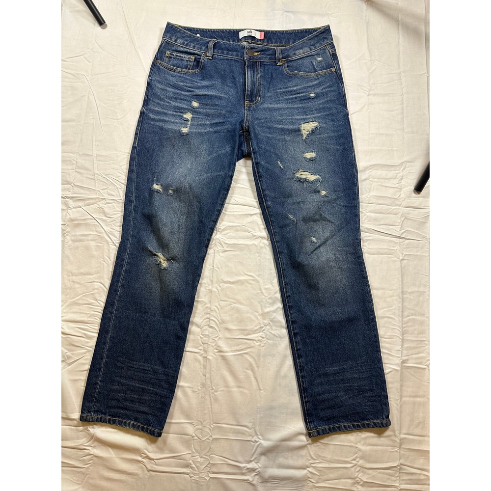 Cabi Jeans 100% BF Distressed Boyfriend Denim Blue Size 6 - Picture 2 of 9
